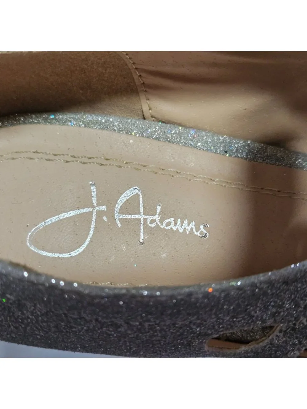 Woman's J.Adams retro Mary Jane style silver glitter eyelet ankle strap pumps 6
